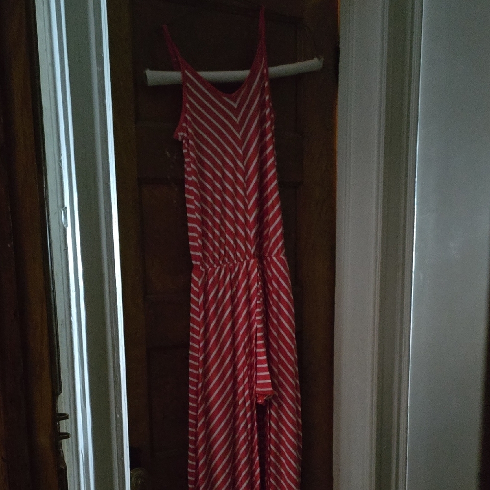 Red and White Striped Maxi Dress